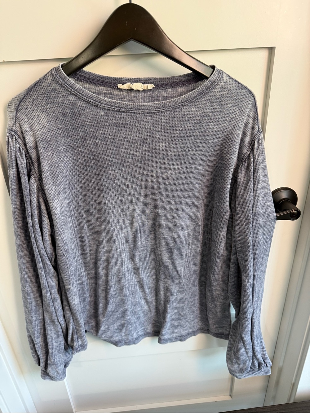 lovestitch Heather Blue Waffle Knit Balloon Sleeve Top